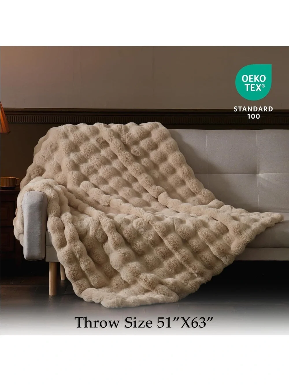 Plush Cream Faux Fur Throw Blanket for Cozy Living